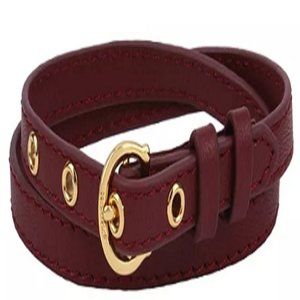 Coach C Buckle Double Wrap Leather Bracelet